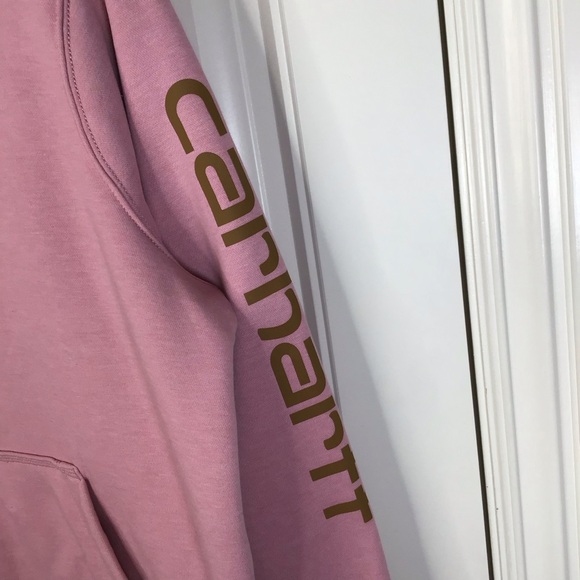 Carhartt Relaxed Fit Midweight Logo Sleeve Hoodie in Foxglove Heather Size XL. - Picture 3 of 9